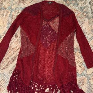 Miss Me Burgundy Cardigan with Fringe